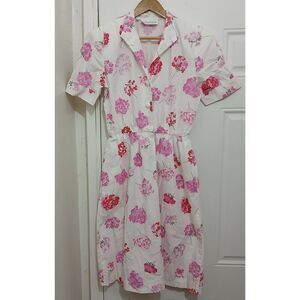 Vintage 80's tanner of north Carolina women small midi dress pink white pockets